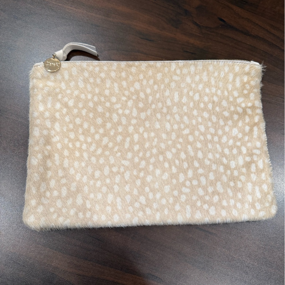 Clare V Chic Cream and White leopard Patterned Clutch